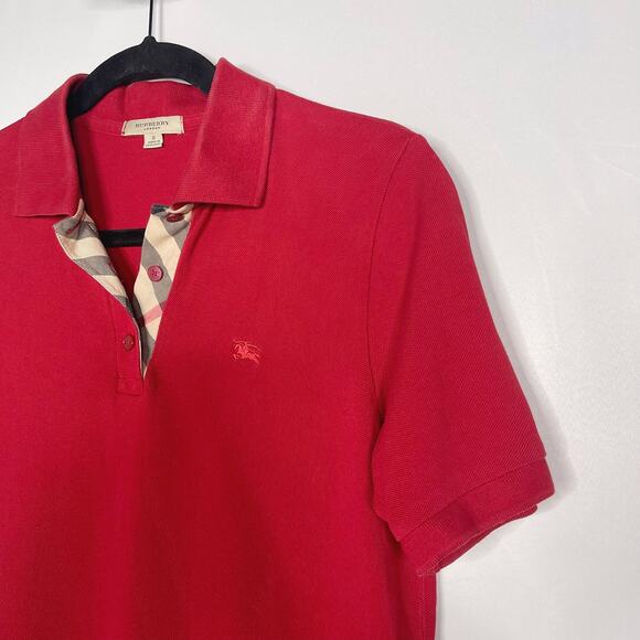 Burberry London Womens Small S Red Cotton Short Sleeve Polo Shirt Pique Nova - Picture 3 of 8